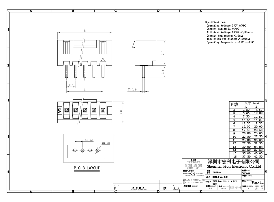 XH2.54MM 直针 针座 立式 直脚 2.54间距 2A 连接器座子,91香蕉视频下载地址